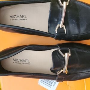 Michael Shannon Black Loafers with Gold Accent
